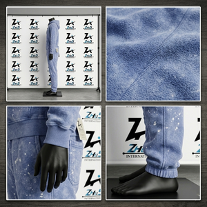 Ensemble de survêtement décontracté pour homme, bleu clair moucheté, 100 % coton, coupe droite, longueur intégrale, avec poches latérales, idéal pour le printemps - Product Image 6