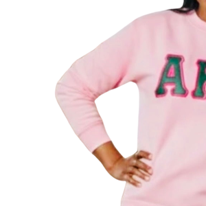 <b>Pink</b> with Green Leather <b>Sweatshirt</b> for Women Crewneck Long Sleeve Pullover Contrast Applique Sorority Inspired Casual Fashion - Product Image 6