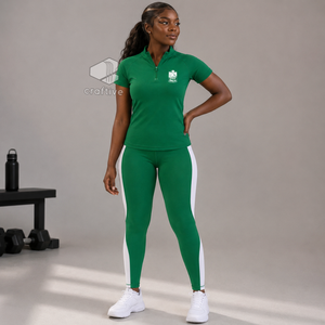 Iota Phi Lambda <b>Women's</b> Workout Set Quarter Zip Top Short Sleeve High Waist <b>Leggings</b> With <b>White</b> Stripe Sports Activewear Set - Product Image 6