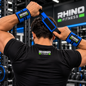 ผ้าพันข้อมือลายพรางสีน้ำเงิน Rhino Fitness ทำจากผ้าฝ้าย พร้อมแถบสะท้อนแสงและตัวล็อคแบบ Hook and Loop สำหรับการยกน้ำหนัก - Product Image 3