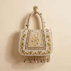Best quality Beaded Bag Custom Vintage Beaded Evening Purse embellished with <b>pastel</b> bead and featuring a <b>decorative</b> Strap handle - Product Image 3