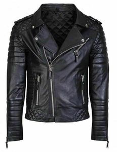 Blouson moto homme noir en cuir véritable à capuche, coupe ajustée, fermeture éclair, col montant, manches classiques, couleur unie, style hiver enduit - Product Image 1