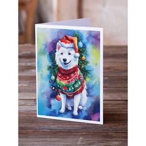 Whimsical American Eskimo Christmas <b>Greeting</b> <b>Cards</b> Pack of 8 A7 Size 5x7 Blank <b>Note</b> <b>Cards</b> with Envelopes Model D0100HAST0V - Product Image 2