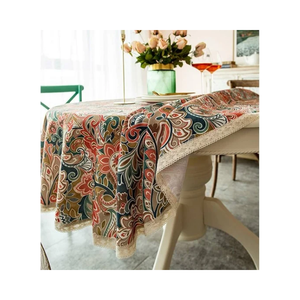 <b>Round</b> Printed Cotton GOTS Certified 100% Cotton 190 GSM India OEM ODM Offered <b>Tablecloth</b> Blue Floral Pattern Traditional Chinese - Product Image 3