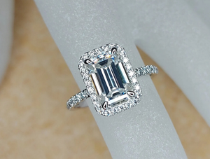 925 Sterling <b>Silver</b> <b>Emerald</b> Cut Lab Grown Diamond <b>Ring</b> Gift For Her Wedding & Anniversary - Product Image 1