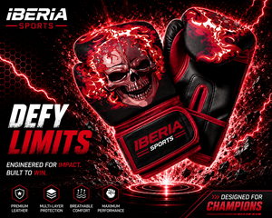 Guantes de Boxeo Negros Premium IBERIA con Estampado de Calavera y Llamas Rojas, Guantes de Entrenamiento de Cuero PU, Logotipo Personalizado, Venta al Por Mayor OEM - Product Image 6