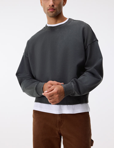 Sweat-shirt pour homme à coupe ample et col rond, effet délavé, personnalisable OEM, 380 GSM, 100% coton, séchage rapide, écologique - Product Image 1
