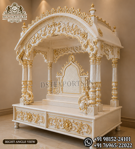 Marble Look Wooden <b>Mandir</b> for Jain Temple Handcrafted White and Gold Teak Wood Pooja <b>Mandir</b> Wooden Pooja Cabinet with Storage uk - Product Image 3