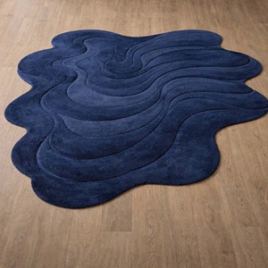 Alfombra abstracta azul marino de forma irregular, alfombra moderna hecha a mano con mechones, alfombra de lana suave para sala de estar, dormitorio, decoración de lujo para el hogar. - Product Image 3