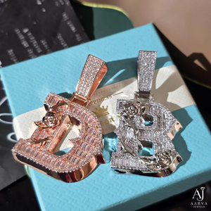 Collier personnalisé avec pendentif lettre, fleur de rose glacée en moissanite, en argent sterling plaqué or, style hip-hop, avec initiale ou nom, micro-incrustation, pour usage quotidien - Product Image 4