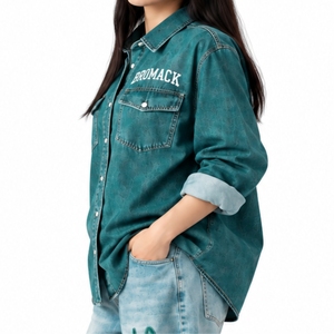 <b>Women</b> <b>Denim</b> Style Button Front <b>Long</b> Sleeves Chest Pockets Fold Collar Casual Fit Everyday Wear <b>Long</b> Sleeve <b>Denim</b> <b>Shirt</b> - Product Image 3