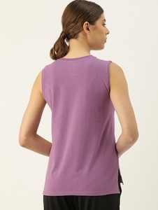 Débardeur sans manches violet pour femme, col rond, imprimé « Live With Love » en feuille d'aluminium, en coton tricoté décontracté - Product Image 3