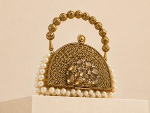 Luxury Pearl Embroidery Beading Rhinestone Evening Lady Fashion Brass <b>Clutch</b> Mini Handbag <b>Gold</b> Wedding Party <b>Purse</b> - Product Image 2