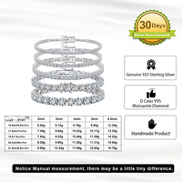 Bracelet tennis en moissanite plaqué rhodium 18 carats, argent 925, 3 mm, D VVS, coupe ronde, GIA, pour femme et homme, cadeau d'anniversaire