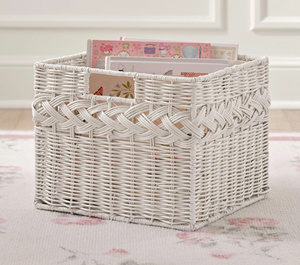 White Woven Rectangular <b>Storage</b> <b>Basket</b> for Home Organization and Decorative Display Multifunctional <b>Stacking</b> Design - Product Image 1