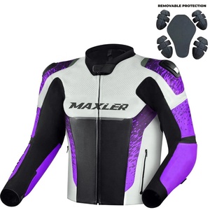 Chaqueta de Cuero para Motociclista, en Negro con Protección Corporal en Rojo, Chaquetas de Cuero para Carreras de Motos - Product Image 2