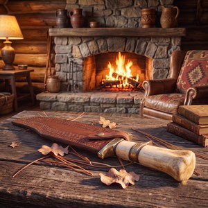Couteau de chasse artisanal en acier Damas, manche en bois, lame à pointe tombante, couteau à lame fixe pour la survie en extérieur avec étui en cuir - Product Image 3