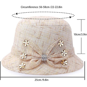 Chapeau Cloche Chic Crème à Carreaux, Style Vintage avec Nœud et Fleur Perlée, Rétro Kentucky Derby, Chapeau d'Église Décontracté - Product Image 4