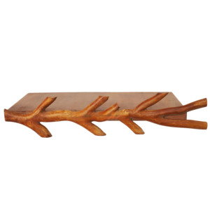 Étagère murale en bois artisanal, design moderne du milieu du siècle, finition brun miel naturel, décoration de salon |   OEM - Product Image 1