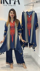 Nuevo modelo con tejido de muselina de algodón grueso y trabajo artesanal con diamantes, top de algodón grueso con longitud de 40 pulgadas y pantalón a juego. - Product Image 6