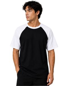 Manufacturer Black And <b>White</b> Raglan T Shirt For Men Short Sleeve Crew Neck Cotton <b>Tee</b> Custom Casual Streetwear Color Block Top - Product Image 1
