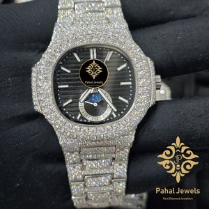 นาฬิกาข้อมือผู้หญิง Pahal Jewels หรูหรา ประดับเพชรโมอิสซาไนต์ ตัวเรือนสแตนเลสทรงกลม 41 มม. ระบบอนาล็อก ควอตซ์ สายคริสตัลแซฟไฟร์ ขนาด 20 ซม. พร้อมฟังก์ชั่นวันที่ - Product Image 4