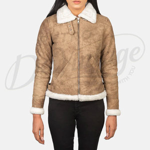 Wholesale Ladies Shearling <b>Leather</b> <b>Jacket</b> High Quality Women's Genuine <b>Leather</b> <b>Jacket</b> Breathable Shearling Collar - Product Image 4