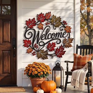 Guirlande d'Accueil d'Automne en Métal Vibrant avec des Feuilles d'Érable et des Baies Colorées, Décoration Murale Festive pour la Récolte de Thanksgiving - Product Image 3