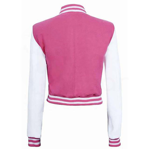 แจ็คเก็ตวาร์ซิตี้สีชมพู แขนสีขาว ปกคอพับ ติดกระดุม สไตล์พรีปปี้ ความยาวสั้น ทรงปกติ เหมาะสำหรับใส่ในฤดูใบไม้ผลิ - Product Image 2
