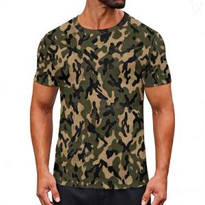 T-shirts imprimés camouflage d'été pour hommes, col rond, manches courtes, coupe ajustée, design camouflage AOL imprimé - Product Image 4