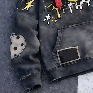 Sudadera con Capucha para Hombre, con Logotipo Personalizado, Estilo Desgastado, Bordado, Efecto Descolorido por el Sol, Estampado Vintage, Sudadera Extra Grande, Lavado Ácido, de Algodón - Product Image 6