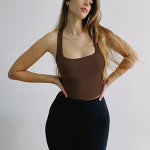 Top corto sin mangas para mujer, top elástico ajustado con cuello alto y canalé - Product Image 3