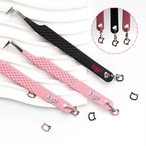 Juego de pinzas para pestañas de acero inoxidable rosa con lindos adornos y puntas de precisión para la aplicación de pestañas - Product Image 4