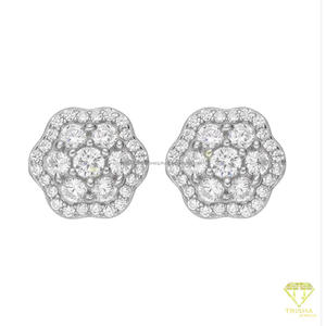 Elegant Lab Grown <b>Diamond</b> Floral Stud <b>Earrings</b> With 925 Sterling Silver Cluster Stone Detail Luxury Jewelry - Product Image 2