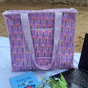 Bolso de mano acolchado de algodón con diseño de animales estampados, hecho a mano, para compras, viajes, para mujer. - Product Image 1