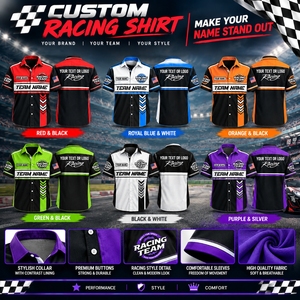 Chemise de mécanicien pour moto et course automobile, impression personnalisée, broderie, vêtements de travail rétro pour garage, chemise de course pour homme, boutonnée, pour équipe de pit crew - Product Image 6