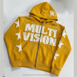 Sweat à capuche zippé pour homme, délavé soleil, coupe ample et oversize, style streetwear, effet délavé à l'acide et vieilli - Product Image 1
