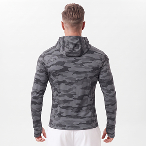 Haut de sport zippé intégral coupe ajustée imprimé camouflage avec passe-pouce, 100 % polyester tricoté, pour le yoga et l'entraînement - Product Image 2