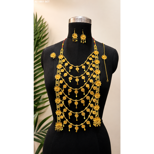 Exquisito Juego de Joyería Bohemia para Mujer, Chapado en Oro y Cobre, para Boda, Compromiso o Fiesta, Collar y Aretes con Borlas de Filigrana Dorada - Product Image 4
