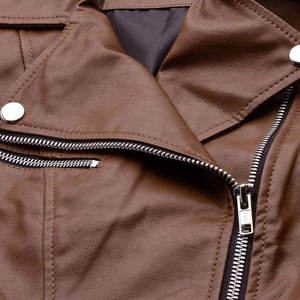 Chaqueta de Motociclista de Cuero Genuino para Mujer, con Cinturón, Cuello Solapa, Cremallera Asimétrica, Marrón, Ecológica, Cortavientos, Abrigo de Invierno - Product Image 5