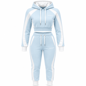 Ensemble de jogging d'hiver pour femme, blanc, à manches longues, séchage rapide, respirant, écologique, avec capuche et 2 fermetures éclair ornées de strass, vente en gros - Product Image 2