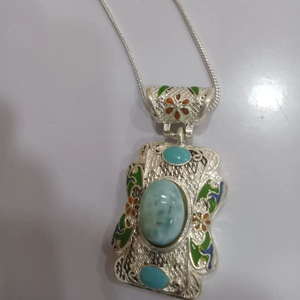 เครื่องประดับเงินแท้คุณภาพ AAA งานแฮนด์เมด สวยงามด้วยเทอร์ควอยซ์อเมริกันและลาแอลีอามาร์รูปทรงจี้ สำหรับงานปาร์ตี้ของเด็กผู้หญิง - Product Image 3