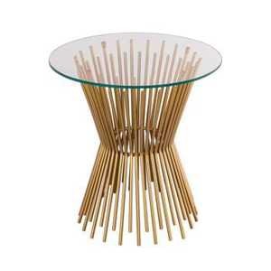 Modern Sunburst <b>Gold</b> Wire <b>Side</b> <b>Table</b> <b>Round</b> Glass Top Coffee <b>Table</b> Abstract Metal Pedestal End <b>Table</b> for Luxury Living Room Home - Product Image 1