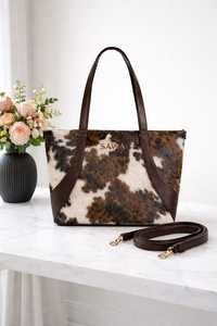 Bolso Tote de Cuero Genuino con Pelo de Vaca, Bordado, Color Sólido, Cierre de Cremallera, Personalizable, LHTB-0030C, Venta al Por Mayor - Product Image 2