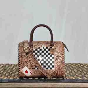 Diseño Premium, Tallado a Mano, Cuero Genuino Hecho a Mano, Moda de Lujo para Mujer, Bolso de Hombro con Diseño Floral Vintage - Product Image 4