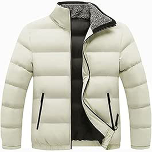 Veste matelassée unie pour homme, coupe classique, coupe-vent, fermeture éclair sur le devant, col montant, vêtement décontracté d'hiver - Product Image 4