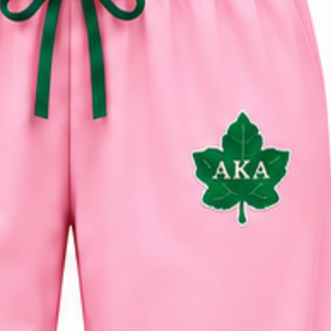 <b>Pink</b> Sorority Sleepwear Set with Green Embroidered Crest Button Down <b>Long</b> <b>Sleeve</b> <b>Top</b> and Elastic Waist Pants Women - Product Image 6