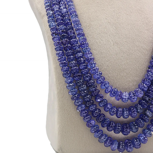 Collar de cuentas con forma de melón tallado a mano de tanzanita Natural de 4 hebras AAA, collar de calabaza de tanzanita de 5-10mm hecho de piedra Natural - Product Image 4