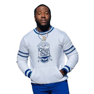 เสื้อคอกลมลายปักสีขาว Phi Beta Sigma สำหรับผู้ชาย ทรงพอดีตัว ผ้าพรีเมียม เสื้อผ้าสำหรับสมาคมพี่น้องชาวกรีก ชุดลำลอง - Product Image 1