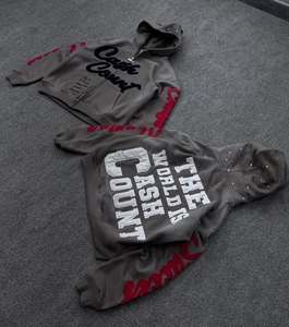 Sudadera con capucha personalizada 100% algodón 450GSM Flees bordado desgastado y lavado ácido para hombres al por mayor - Product Image 1